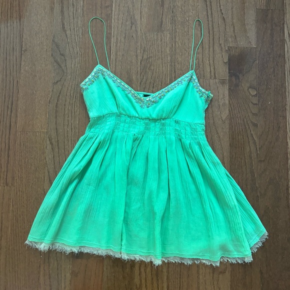 Elie Tahari green silk vintage embroidered ethereal babydoll tank top - Picture 1 of 6
